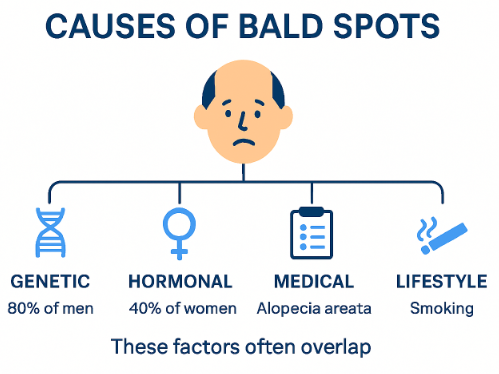 Bald spots can occur for various reasons